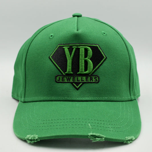 Green cap with 'YB Jewelers' logo on a white background