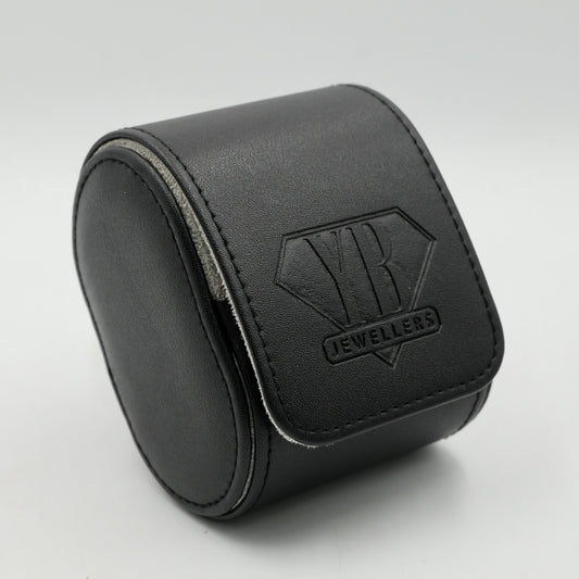 Black jewelry box with 'Yb Jewellers' logo on a light gray background