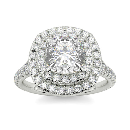 Diamond ring with a halo on a white background Yb jewellers trending design double halo ring