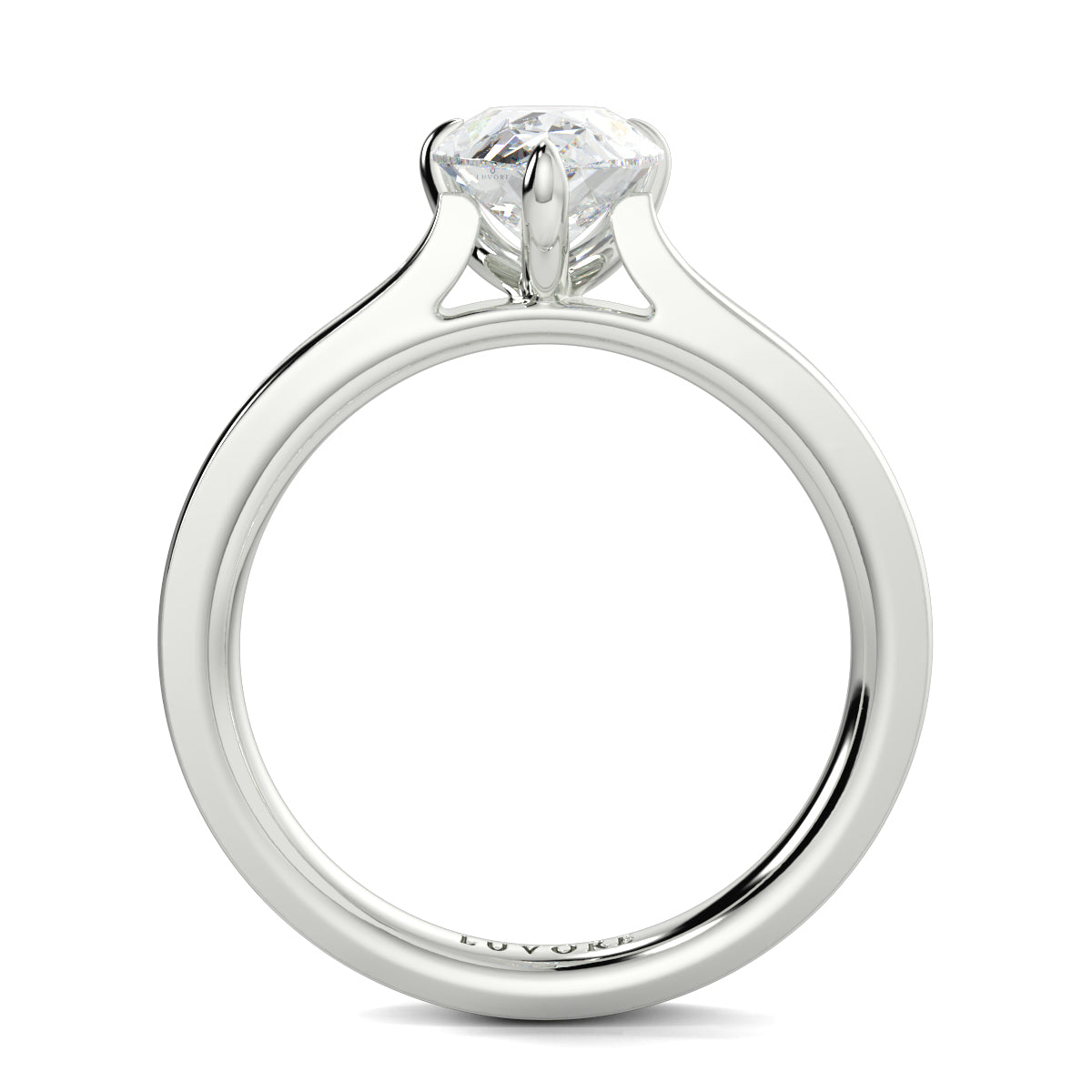 Silver ring with a diamond on a white background Yb jewellers engagement ring straight band