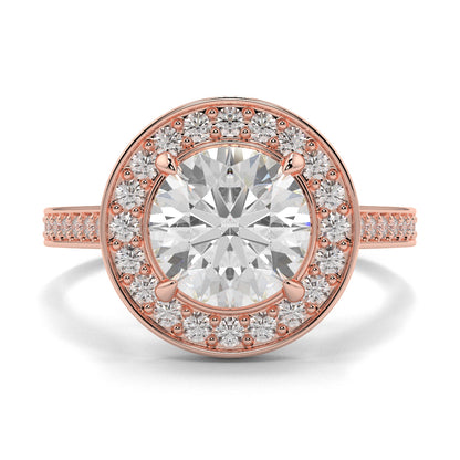 Rose gold diamond ring with a clear gemstone on a white background engagement ring Yb jewellers trending design