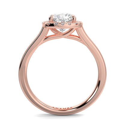 Rose gold ring with a diamond on a white background single halo with plain shoulder diamond engagement ring yb jewellers best seller trending ring 