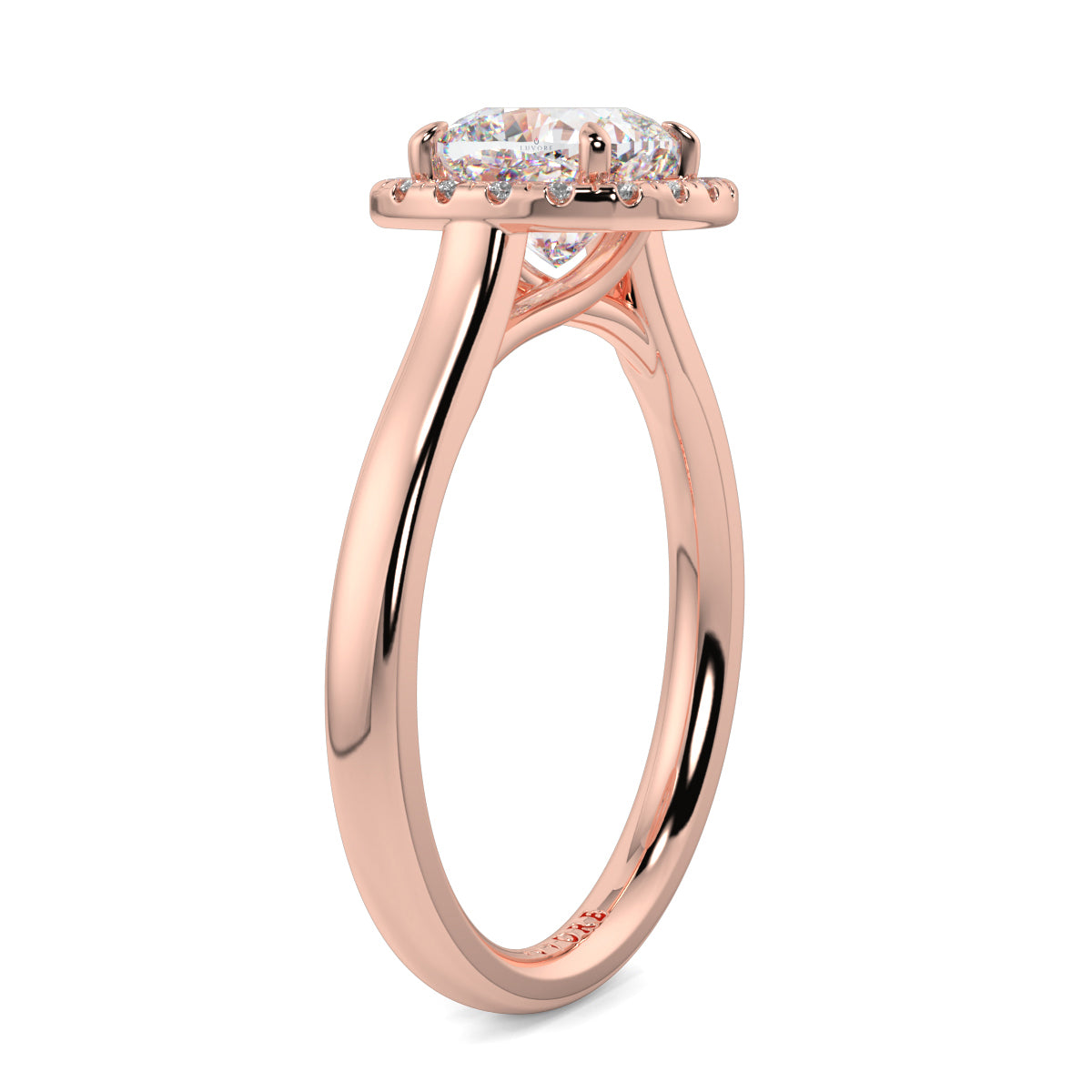 Rose gold ring with a diamond on a white background single halo with plain shoulder diamond engagement ring yb jewellers best seller trending ring 