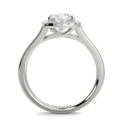 Diamond ring with a halo setting on a white background single halo with plain shoulder diamond engagement ring yb jewellers best seller trending ring 