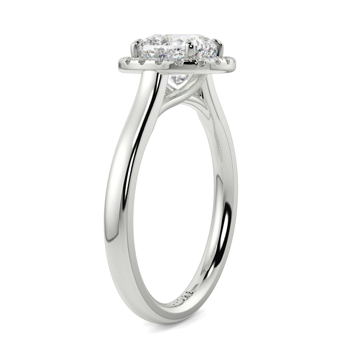 Silver ring with a diamond on a white background single halo with plain shoulder diamond engagement ring yb jewellers best seller trending ring 