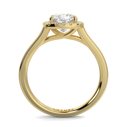 Gold ring with a diamond on a white background single halo with plain shoulder diamond engagement ring yb jewellers best seller trending ring 