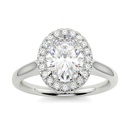 Diamond ring with a halo of smaller diamonds on a white background yb jewellers iamond halo with plain shoulder oval shape 