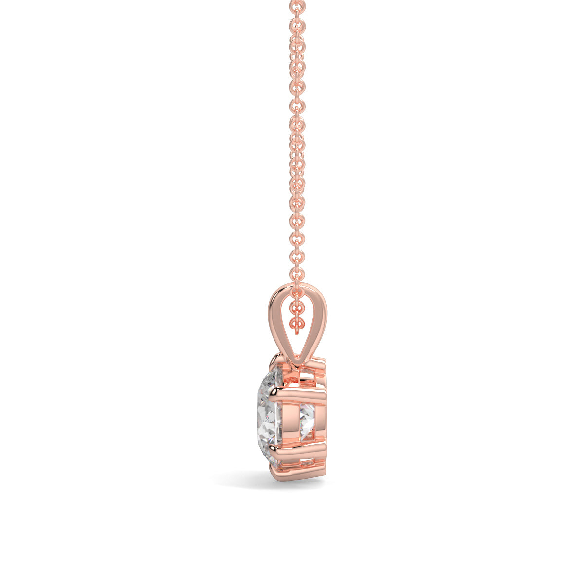 Rose gold necklace with a pendant on a white background 6 claw diamond pendant 