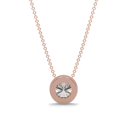 Rose gold necklace with a diamond pendant on a white background yb jewellers diamond rubover pendant bezel setting best selling design 2026
