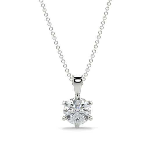 Diamond pendant on a chain against a white background 6 claw diamond pendant 