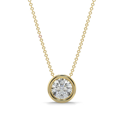 Gold necklace with a diamond pendant on a white background yb jewellers diamond rubover pendant bezel setting best selling design 2026