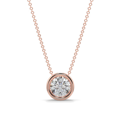 Rose gold necklace with a diamond pendant on a white background yb jewellers diamond rubover pendant bezel setting best selling design 2026
