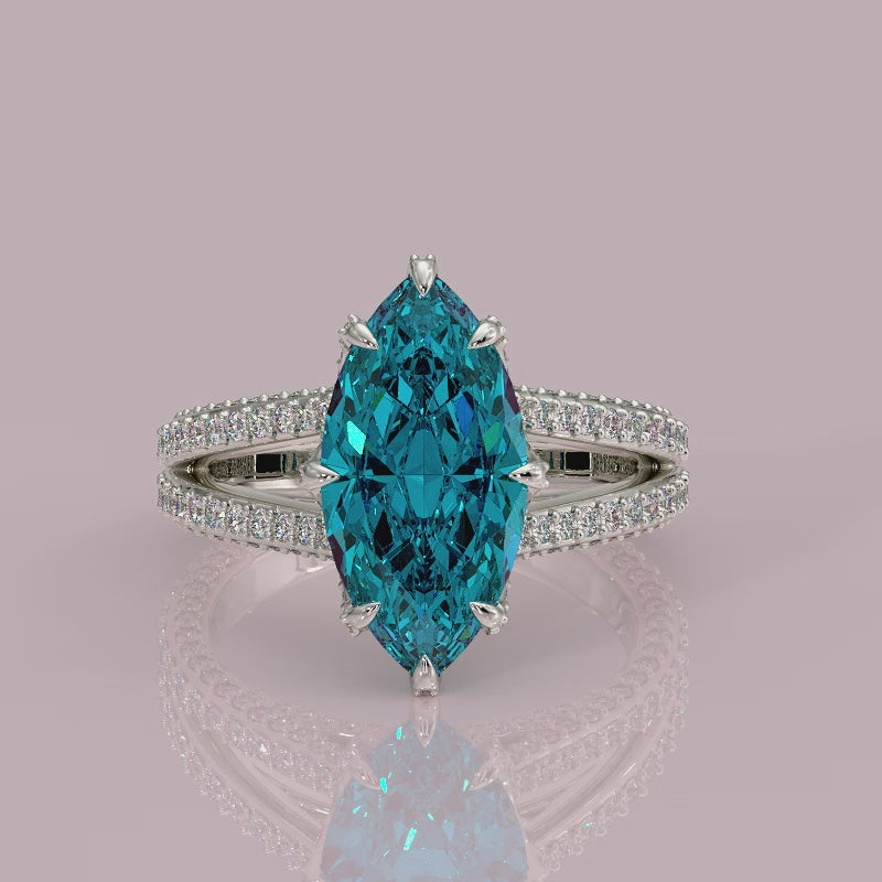 yb jewellers marquise split diamond engagement ring with diamond set band and diamond encrusted collet vintage marquise lab grown blue diamond ring
