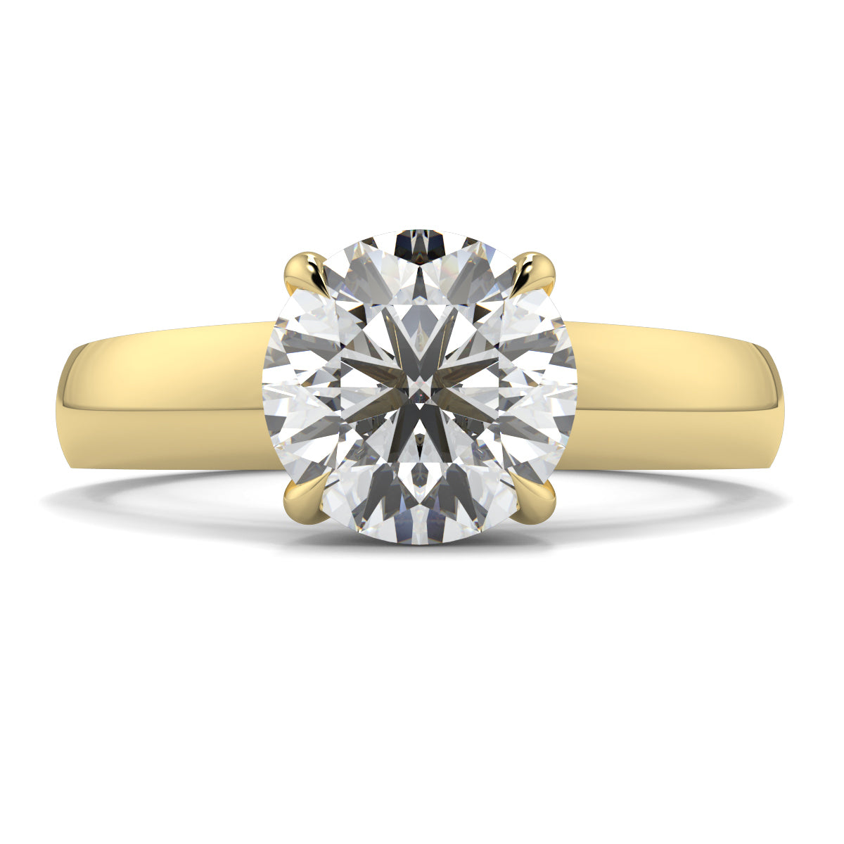 Gold ring with a large diamond on a white background yb jewellers solitaire engagement ring 4 claw diamond centre lab grown diamond round brilliant best selling engagement ring